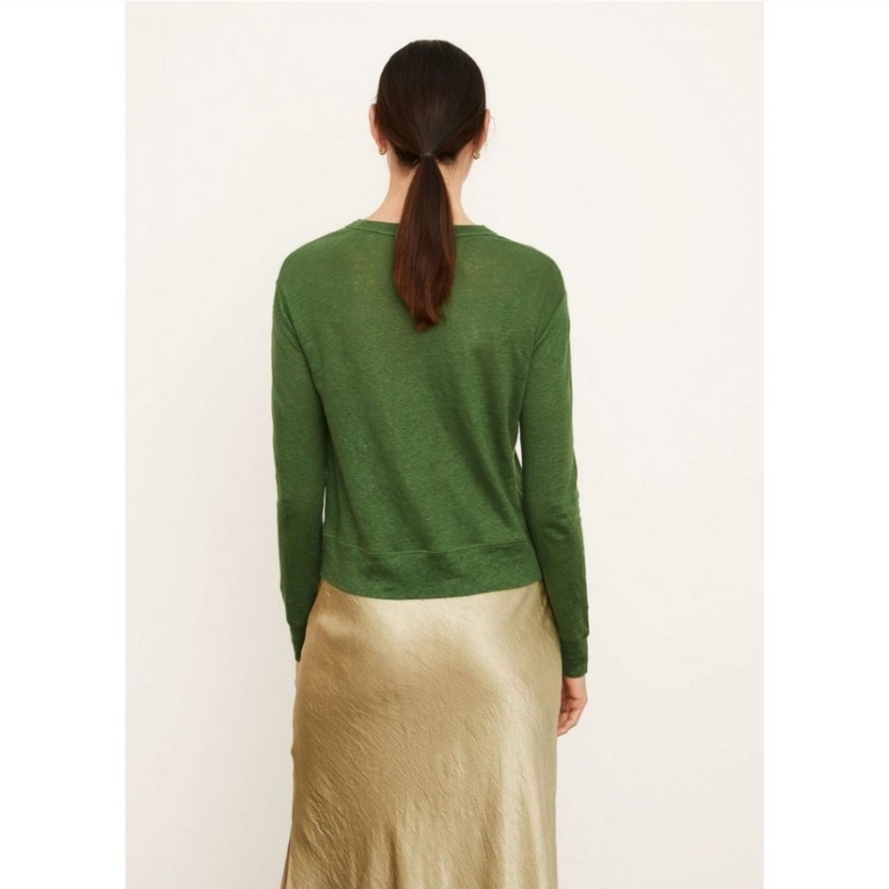 Vince • 100% Linen Long Sleeve Slub Pullover Shirt in Olive Drab Green Sz M - Picture 3 of 12